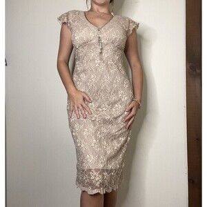 Rabbit Rabbit Rabbit Designs Vintage Champagne Lace Mid Dress Y2k Small
